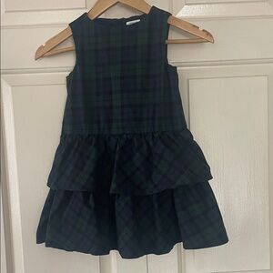 Crewcuts Girls uniform Dark Green & Navy Plaid Tiered Dress size 5